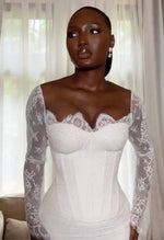 White Mermaid Wedding Dress Elegant African Lace Long Sleeves Bridal Gown