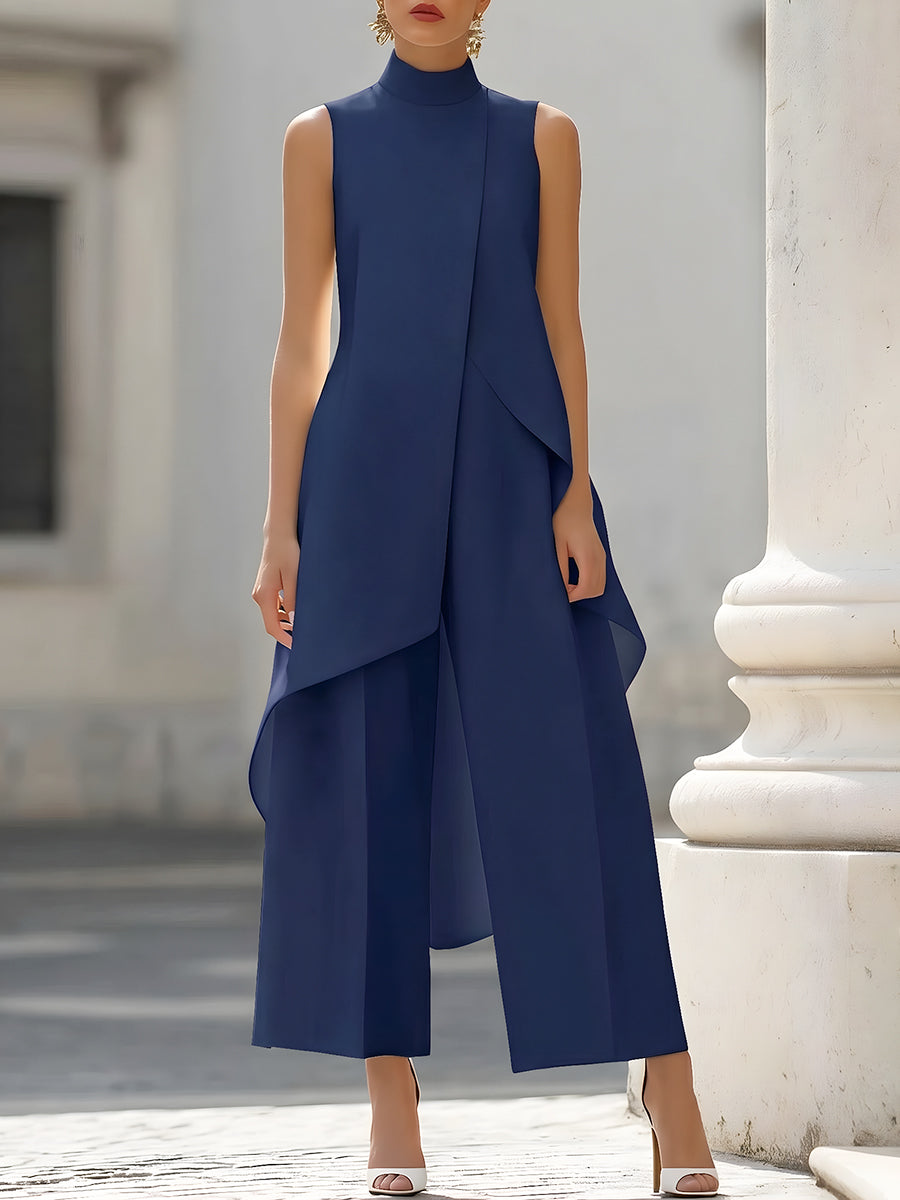 Asymmetric Layered Sleeveless Top Wide-Leg Pants Set