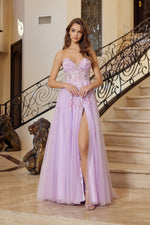 Sweetheart Sequins Flowers A-Line Side Slit Prom Dress