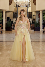 Sweetheart Sequins Flowers A-Line Side Slit Prom Dress