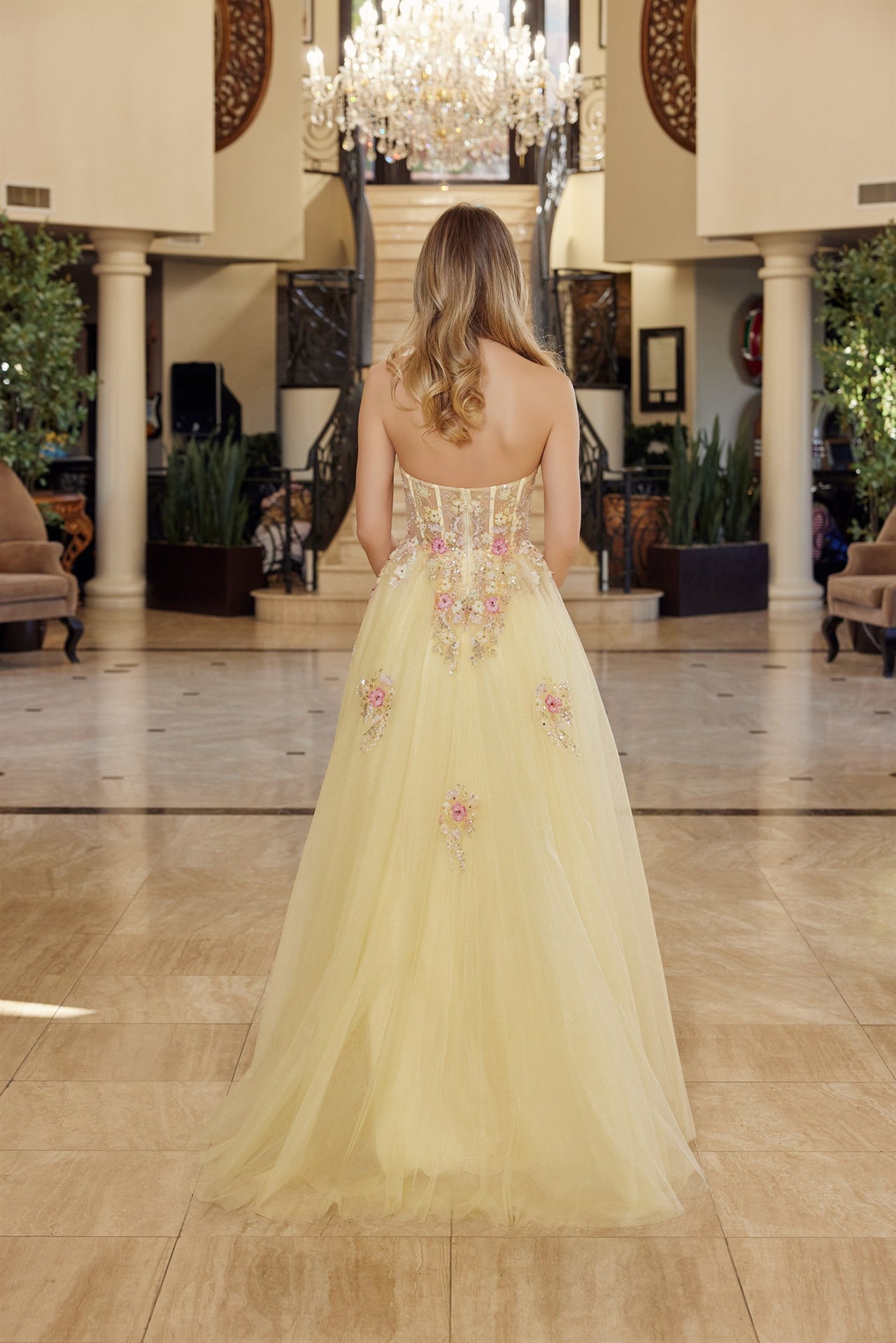 Sweetheart Sequins Flowers A-Line Side Slit Prom Dress