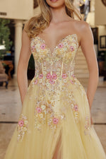 Sweetheart Sequins Flowers A-Line Side Slit Prom Dress
