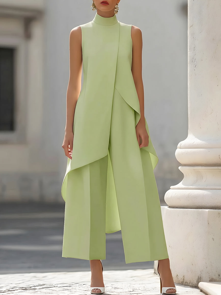 Asymmetric Layered Sleeveless Top Wide-Leg Pants Set