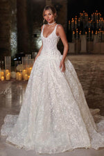 Spaghetti Strap Lace Sleeveless Backless A-Line Floor-Length Wedding Dress