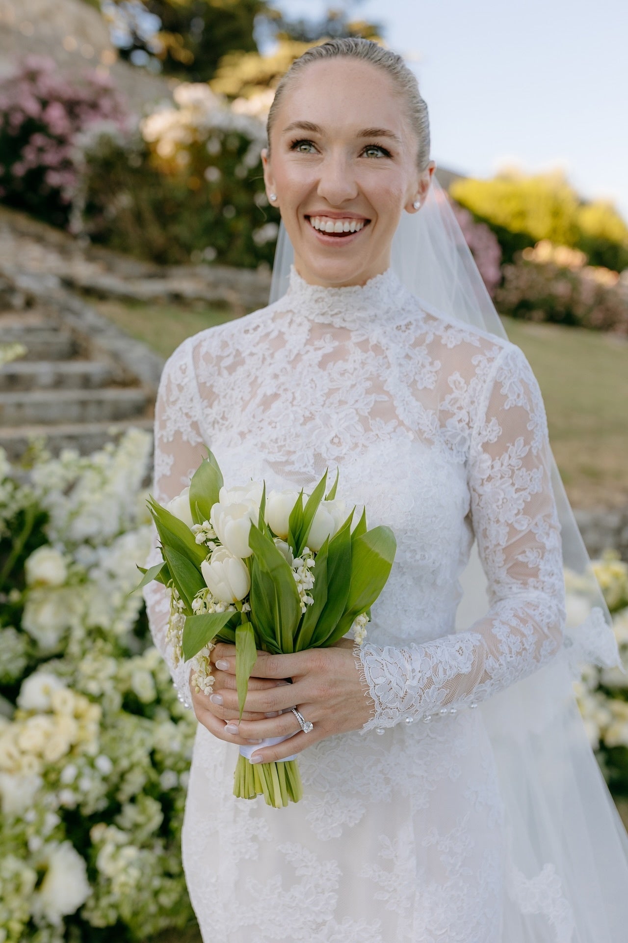 Lace High Neck Long Sleeve Mermaid Floor-Length Wedding Dress