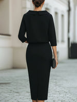Boat Neck Long Sleeve Mermaid Tea-Length Wedding guest Dress
