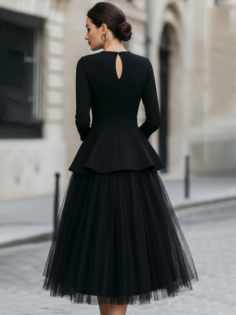 Structured Peplum Top and Layered Midi Skirt Set