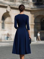 Structured Waist Button-Detail Midi Dress