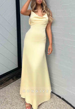 Yellow Charming Sheath Spaghetti Straps Long Party Dress with Pearl