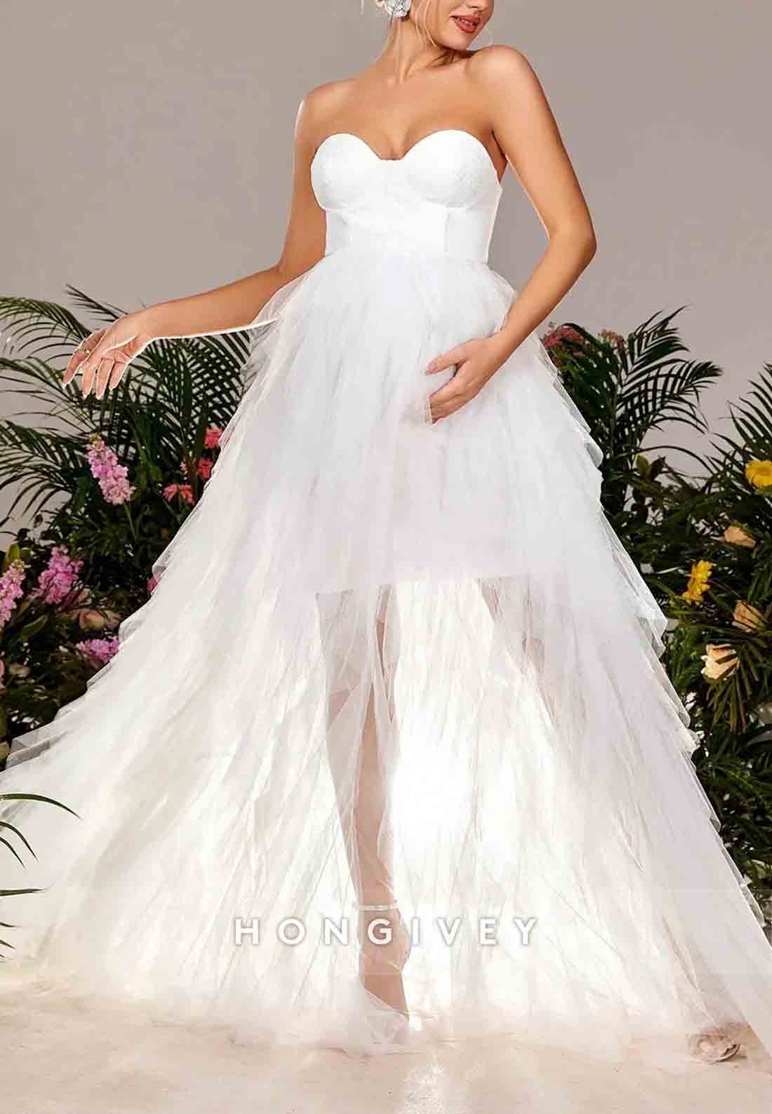 Sweetheart Floor-Length Maternity Strapless Mesh Overlay Wedding Dress