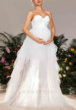 Sweetheart Floor-Length Maternity Strapless Mesh Overlay Wedding Dress