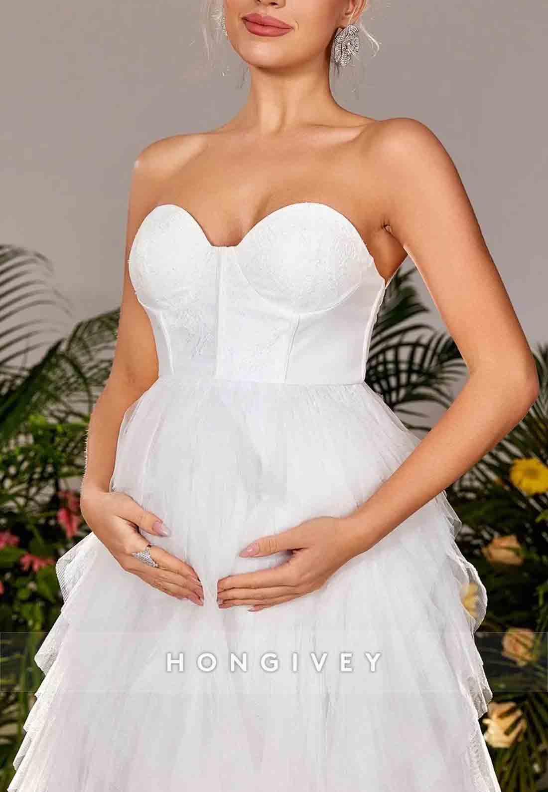 Sweetheart Floor-Length Maternity Strapless Mesh Overlay Wedding Dress