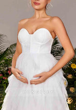 Sweetheart Floor-Length Maternity Strapless Mesh Overlay Wedding Dress