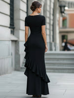 Asymmetric One-Shoulder Ruffle Slit Evening Dress