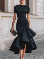 Asymmetrical Ruffle Hem Tailored Midi Dress