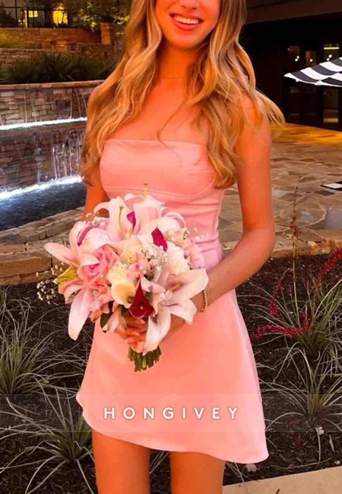 Pink Regular Straps Square Neck Sleeveless A-Line Mini Homecoming Dresses