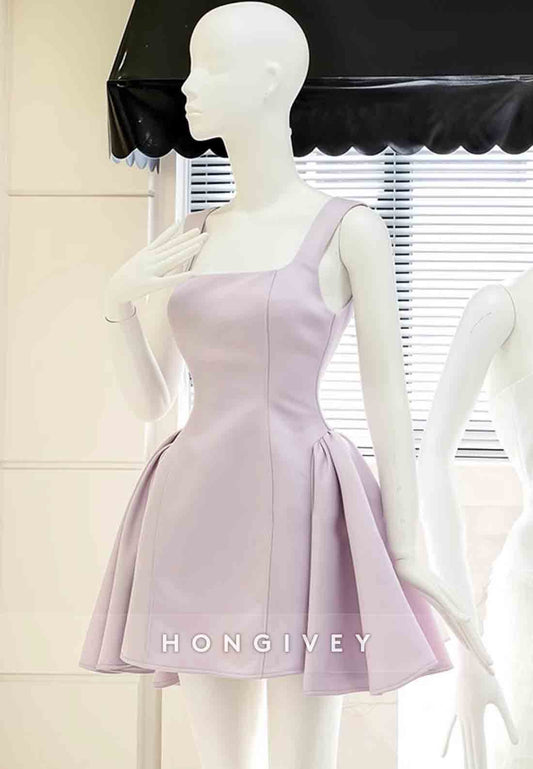 Regular Straps Lilac Sleeveless Pleated A-Line Short Homecoming Dresses