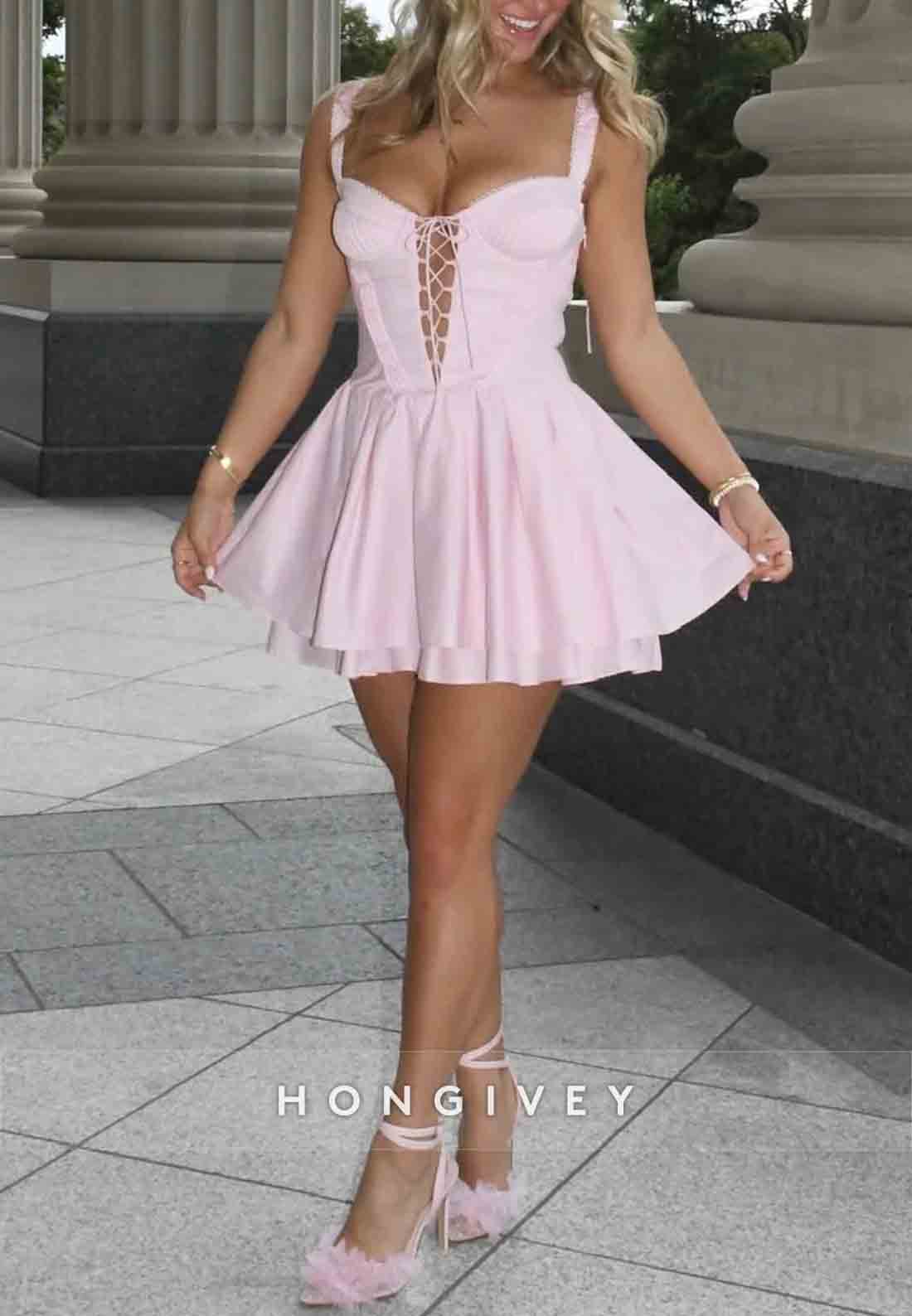Chic A Line Sweetheart Pink Short Homecoming Dress with Criss Cross