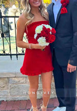 Chic Red Strapless Pleated Sleeveless Ruched Mini Homecoming Dresses