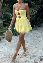 Stylish A Line Strapless Yellow Short Homecoming Dress with Keyhole