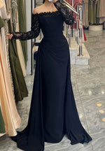 Elegant Off the Shouder Long Sleeve Sparkle Mermaid Court Train Evening Dress
