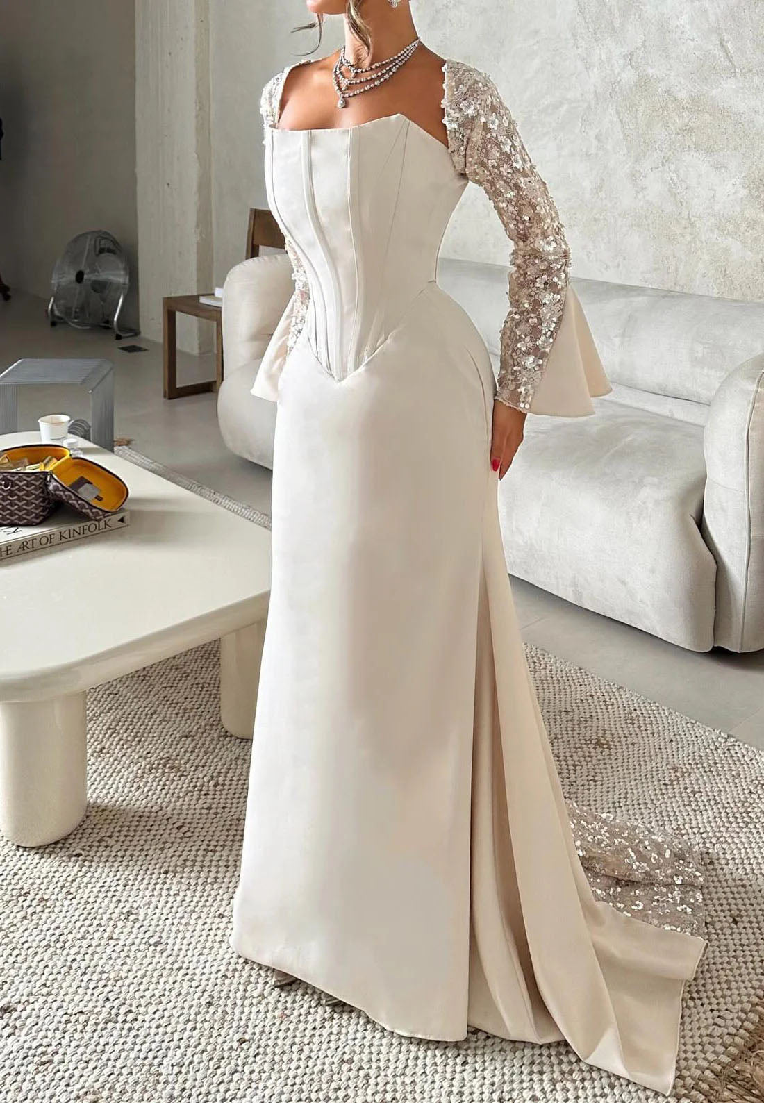 Elegant Lace Long Sleeve Mermaid Floor-length Formal Evening Dresss