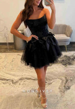 Strapless A-Line Low Back Sleeveless with Bowknot Short Homecoming Dresses