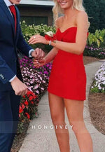Red Strapless Pleated Sleeveless Keyhole Back Short Homecoming Dresses