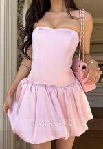 Pink Tie Back Strapless A-Line Sleeveless Pleated Homecoming Dresses