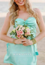 Strapless Stylish A Line Sweetheart Light Green Satin Short Homecoming Dress