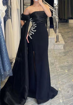One Shoulder Sleeveless Beaded Sparkle Mermaid Floor-Length Evening Dress