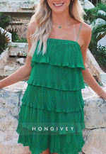 Spaghetti Straps Ruched Sleeveless Short Homecoming Dresses with Ruffles