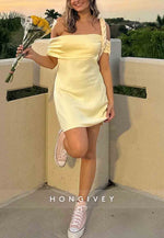 Simple Off the Shoulder Elastic Satin Sheath Pleated Short Homecoming Dresses