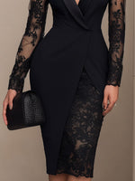 Sophisticated Black Blazer-Style Lace Midi Dress