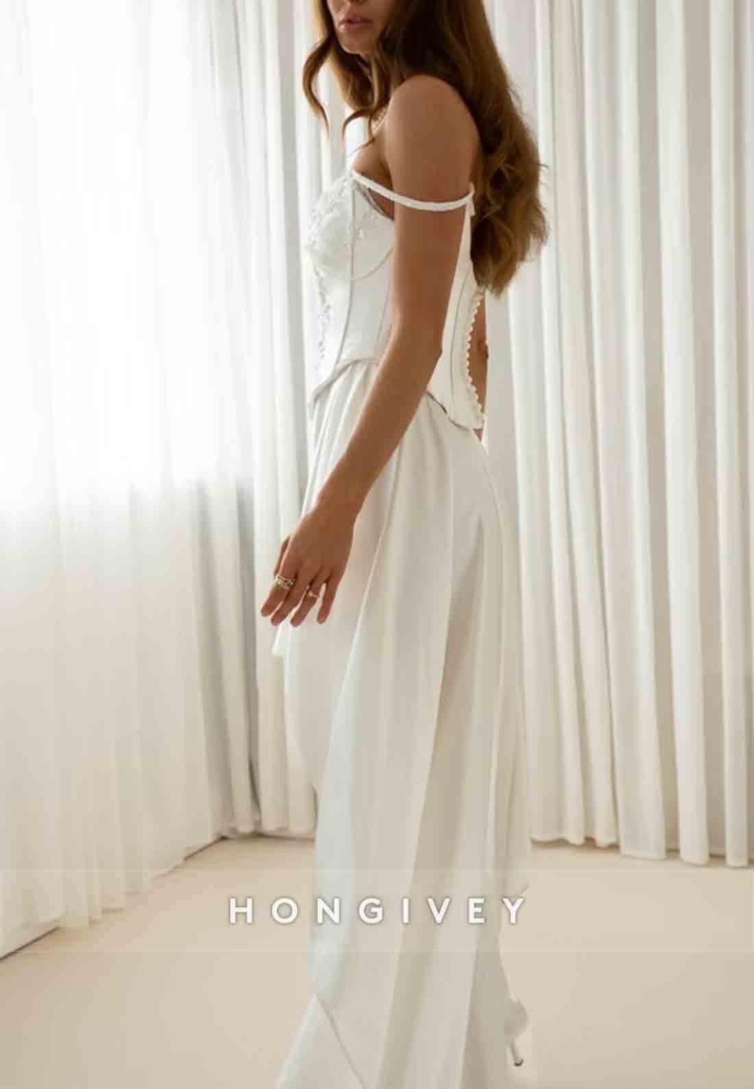 Asymmetrical Off the Shoulder A-Line Lace Short Wedding Dresses