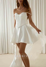 Asymmetrical Off the Shoulder A-Line Lace Short Wedding Dresses