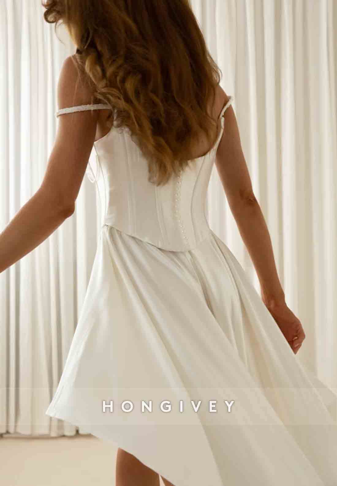 Asymmetrical Off the Shoulder A-Line Lace Short Wedding Dresses