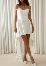 Asymmetrical Off the Shoulder A-Line Lace Short Wedding Dresses