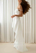 Asymmetrical Off the Shoulder A-Line Lace Short Wedding Dresses