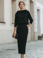 Boat Neck Long Sleeve Mermaid Tea-Length Wedding guest Dress