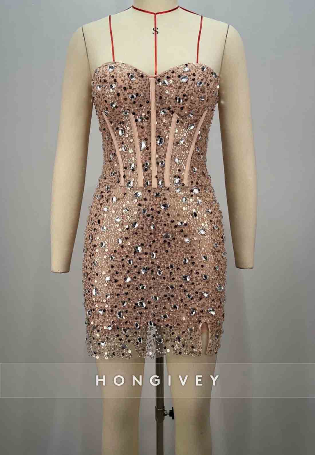 Stunning Sweetheart Strapless Rhinestone Corset Bodycon Homecoming Dresses