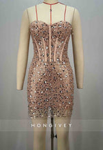 Stunning Sweetheart Strapless Rhinestone Corset Bodycon Homecoming Dresses