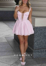 Chic A Line Sweetheart Pink Short Homecoming Dress with Criss Cross