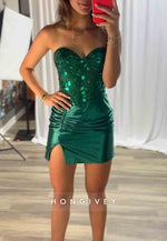 Stylish Sheath Sweetheart Pink Satin Pleated Short Homecoming Dress with Beading