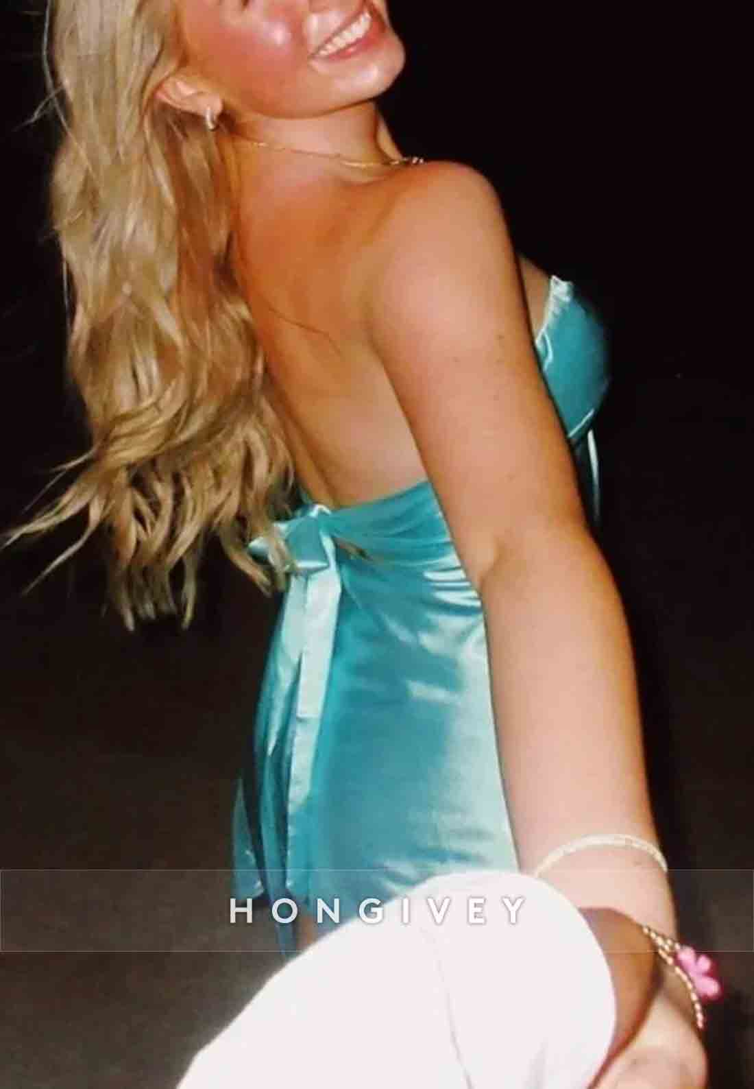 Strapless Stylish A Line Sweetheart Light Green Satin Short Homecoming Dress