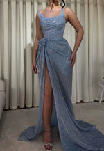 Sleeveless Sequins Sparkle Mermaid Ruffles Side Slit Evening Dress