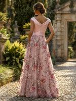 A-Line Floral Jacquard Floor-Length Mother of the Bride with Ruched Satin Bodice