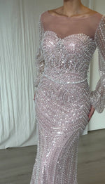 Sequins Sparkle Square Neck Long Sleeve Mermaid Floor-Length Evening Dress