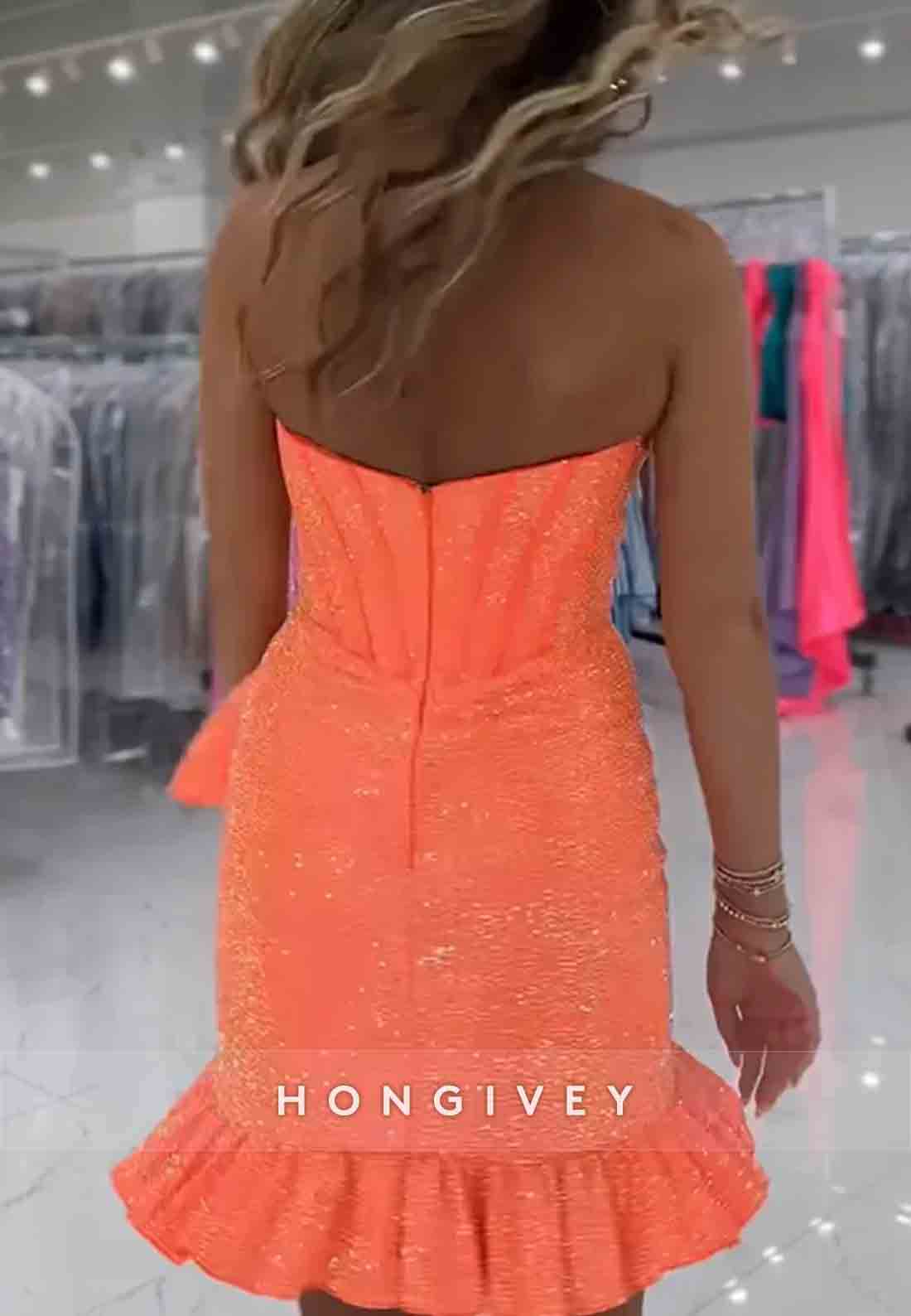 Sparkly Sheath Sweetheart Hot Strapless Short Homecoming Dress with Beading