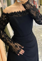 Elegant Off the Shouder Long Sleeve Sparkle Mermaid Court Train Evening Dress